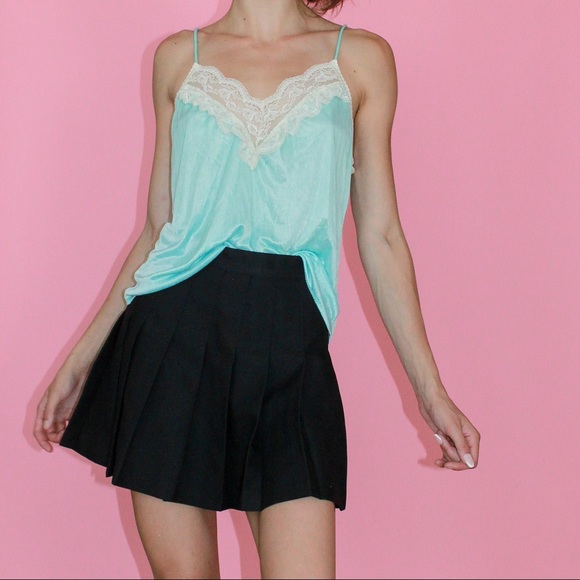 VINTAGE 80s/90s Baby Blue Lacy Lingerie Cami Top - Picture 1 of 10